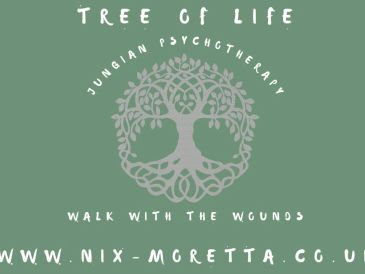 Logo with a stylized tree and text about Jungian psychotherapy.
