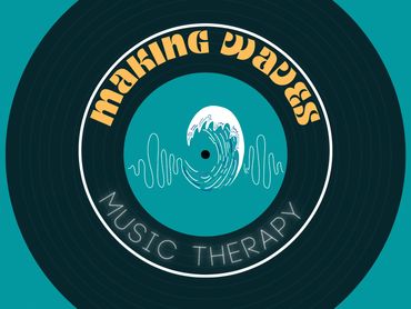 Vinyl record design featuring wave and soundwave with text 'Making Waves Music Therapy'.