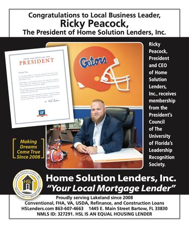 Ricky Peacock, President and CEO of Home Solution Lenders, recognized by University of Florida.