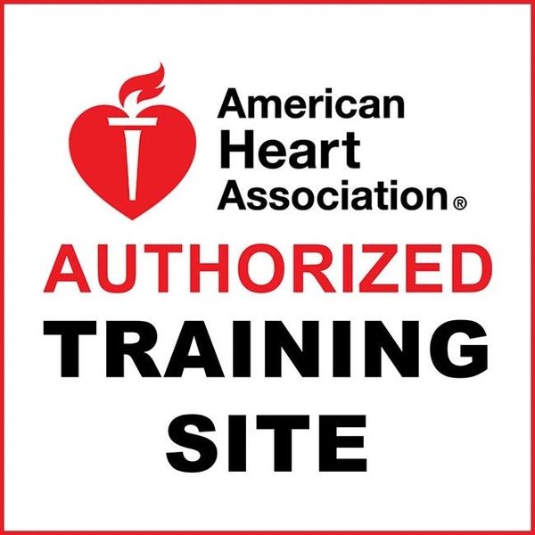 American Heart Association authorized training site logo with heart and torch symbol.