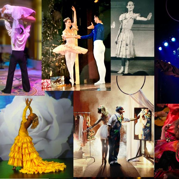 A collage of dancers and performers in various costumes and poses.