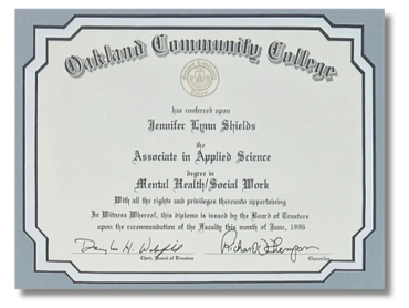 Associates in Mental Health/Social Work Diploma from Oakland Community College