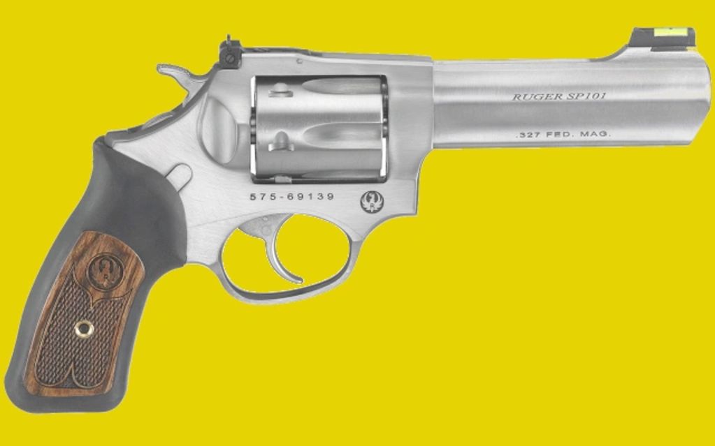 Ruger SP101 .327 Fed, 4.2”bbl. SS, wood grips 6-shot, SKU: 5773