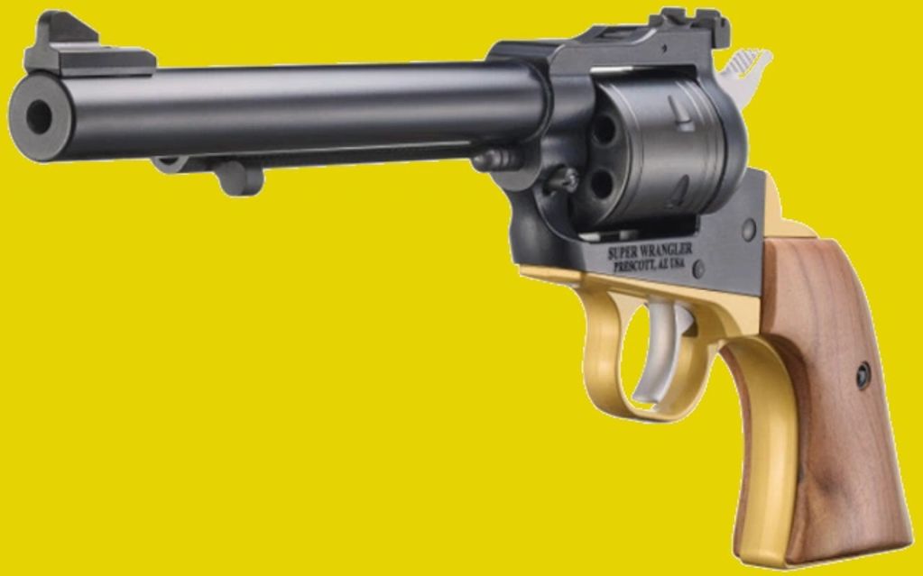 Ruger Super Wrangler Talo Edition 6 shot wood grips brass Cerakote frame trigger guard SKU: 2060