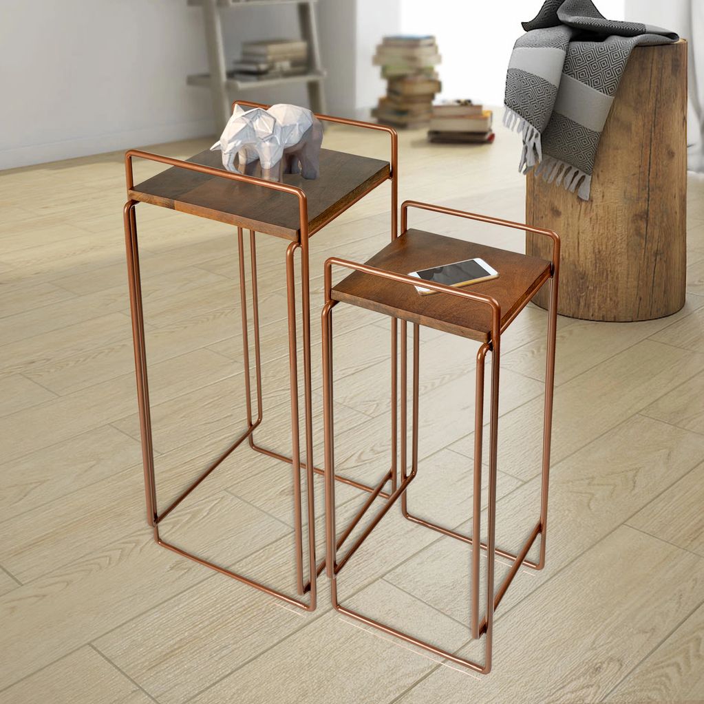 Metal steel furniture side tables wooden top