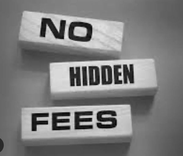 Wooden blocks with the words 'NO HIDDEN FEES'.