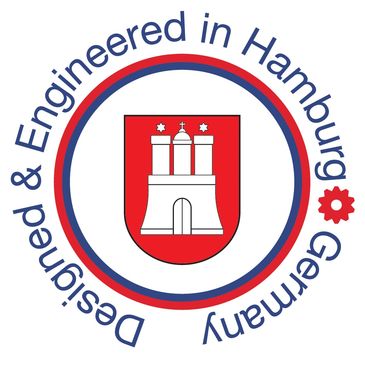 Ein Logo mit dem Hamburg Wappen. Gehalten in den Farben Rot, Weiß und Blau.