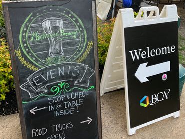 Mechanical Brewery Reception Signage