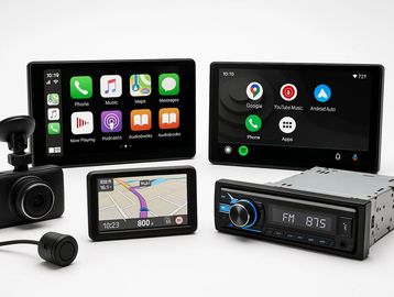 Automotive electronics, car infotainment systems with Apple CarPlay and Android Auto interfaces,