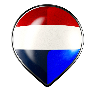 Glossy pin with Netherlands flag colors.