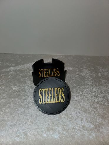 Team themed coaster set with holder and storage box.