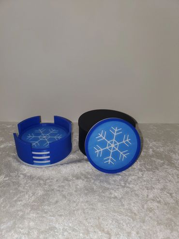 Seasonal coaster set with holder and storage box.