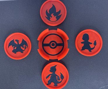 Fire themed coaster set with holder and storage box.