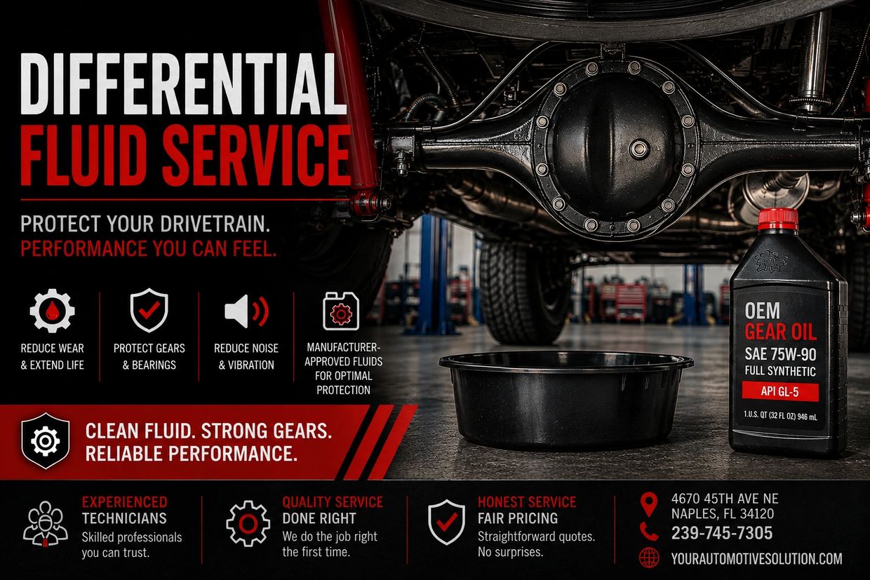 Advertisement for differential fluid service with contact details.