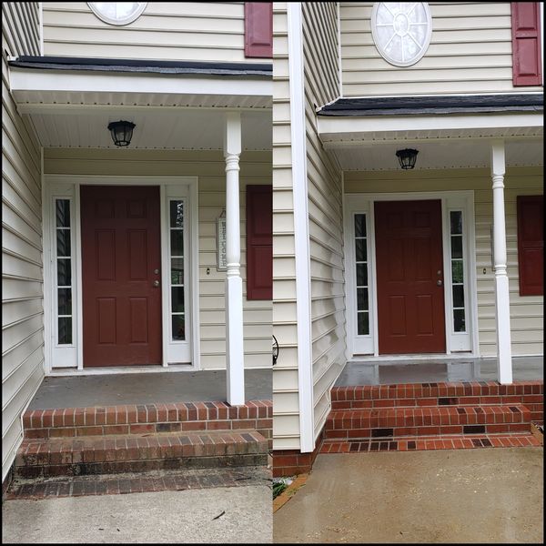 Front porch before & after pressure washed!