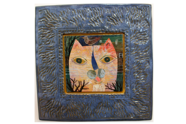 "Waiting Cat Face" $145. Tile in tile frame.