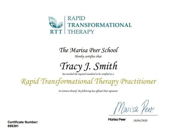 Tracy J Smith RTT Certificate