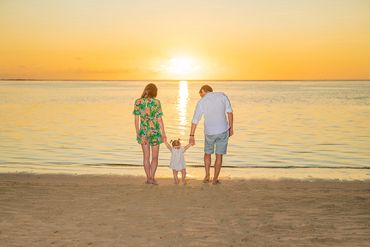 Sunset Family Photo Session - Beach - Outdoor - Mother - Father - Girl - Walking - Sunset - Ocean