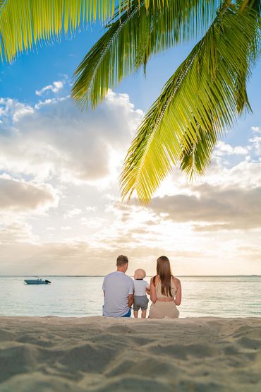 Sunset Family Photo Session - Palm Trees - Outdoor - Mother - Father - Son -  Sunset - Beach