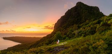 Wedding Proposal on the UNESCO World Heritage Site - Le Morne Brabant Mauritius during Sunset