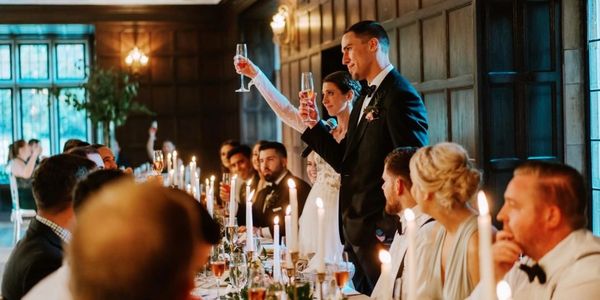 wedding toast at parque ridley creek wedding reception