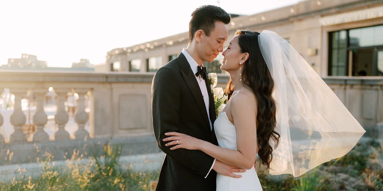 newlywed photos at Free Library of Philadelphia rooftop wedding