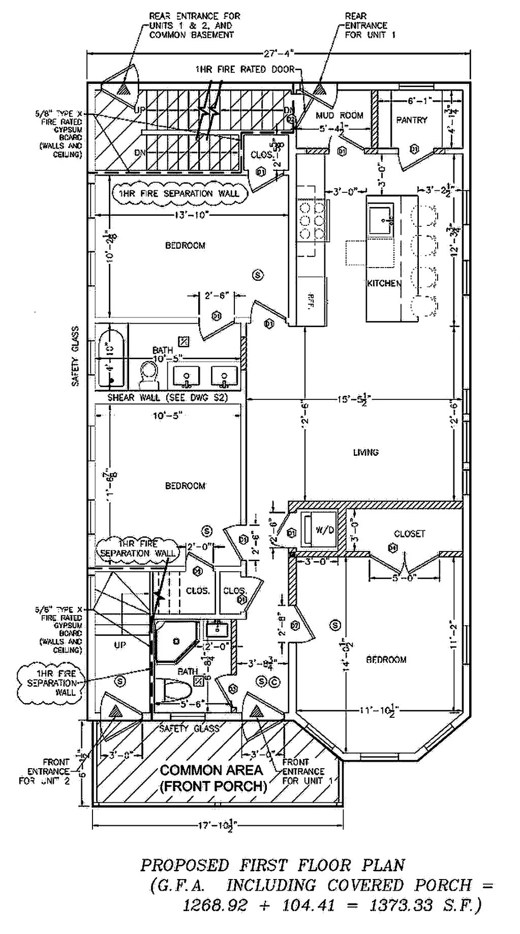 Architectural floor plan showing proposed first floor layout with bedrooms, kitchen, and common areas.