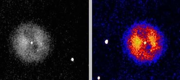 Large planetary, low surface brightness, MX5-C image in mono, note the central star. Right image.