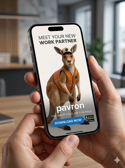 Phone screen shows an ad for Pavron app featuring a kangaroo mascot.