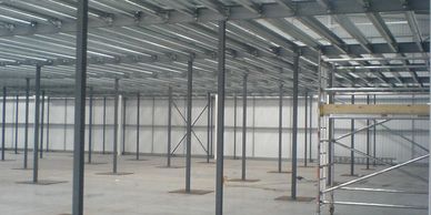 Mezzanine flooring for a fashion goods storage and distribution warehouse in South London.