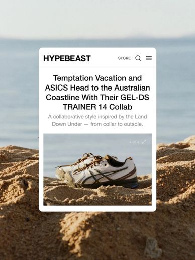 ASICS GEL-DS TRAINER 14 sneakers featured on sandy beach, inspired by Australian coastline.