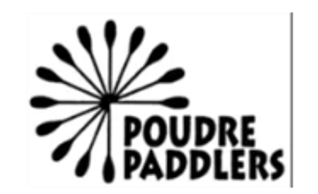Black and white logo for Poudre Paddlers with stylized paddle design.