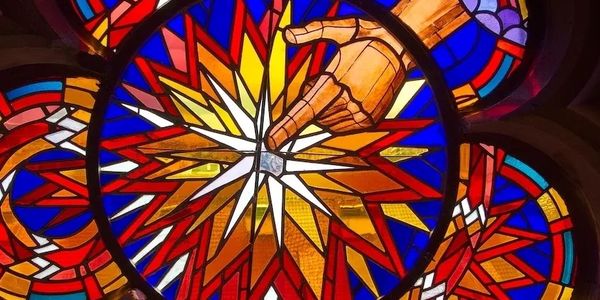 Stained glass window of St Vitus Cathedral