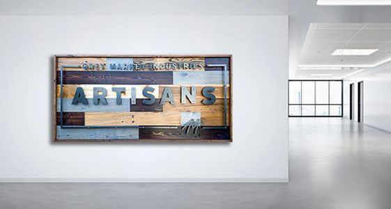 large wood business sign, outdoor business sign, exterior retail signage, raised metal business sign