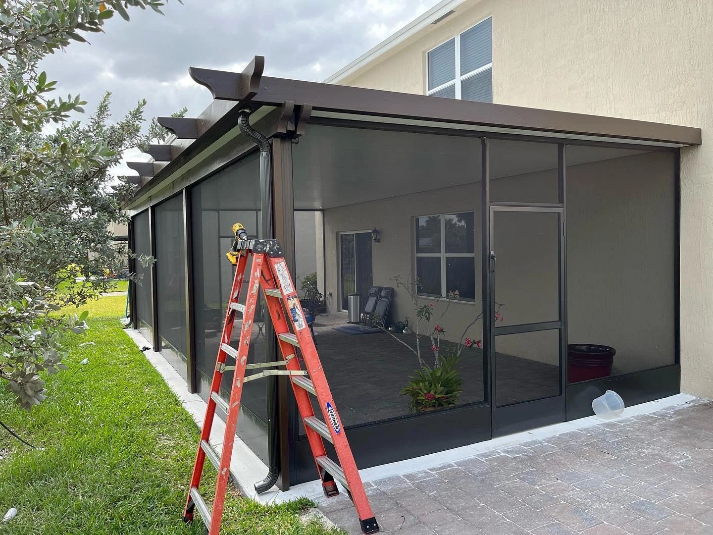 Pergola designed Insulated screen room with 2 doors.