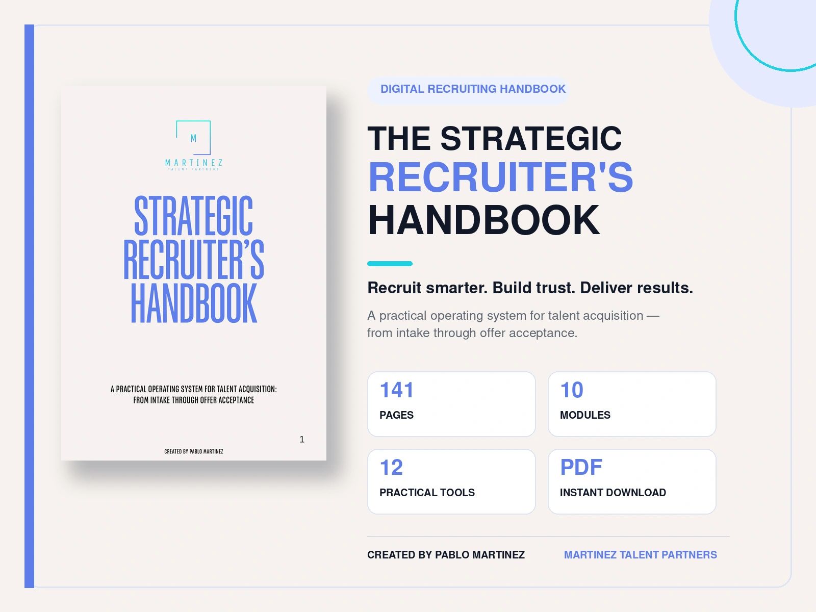 The Strategic Recruiter's Handbook cover and details by Pablo Martinez.
