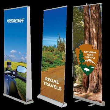 Three vertical promotional banners with nature and travel themes.
