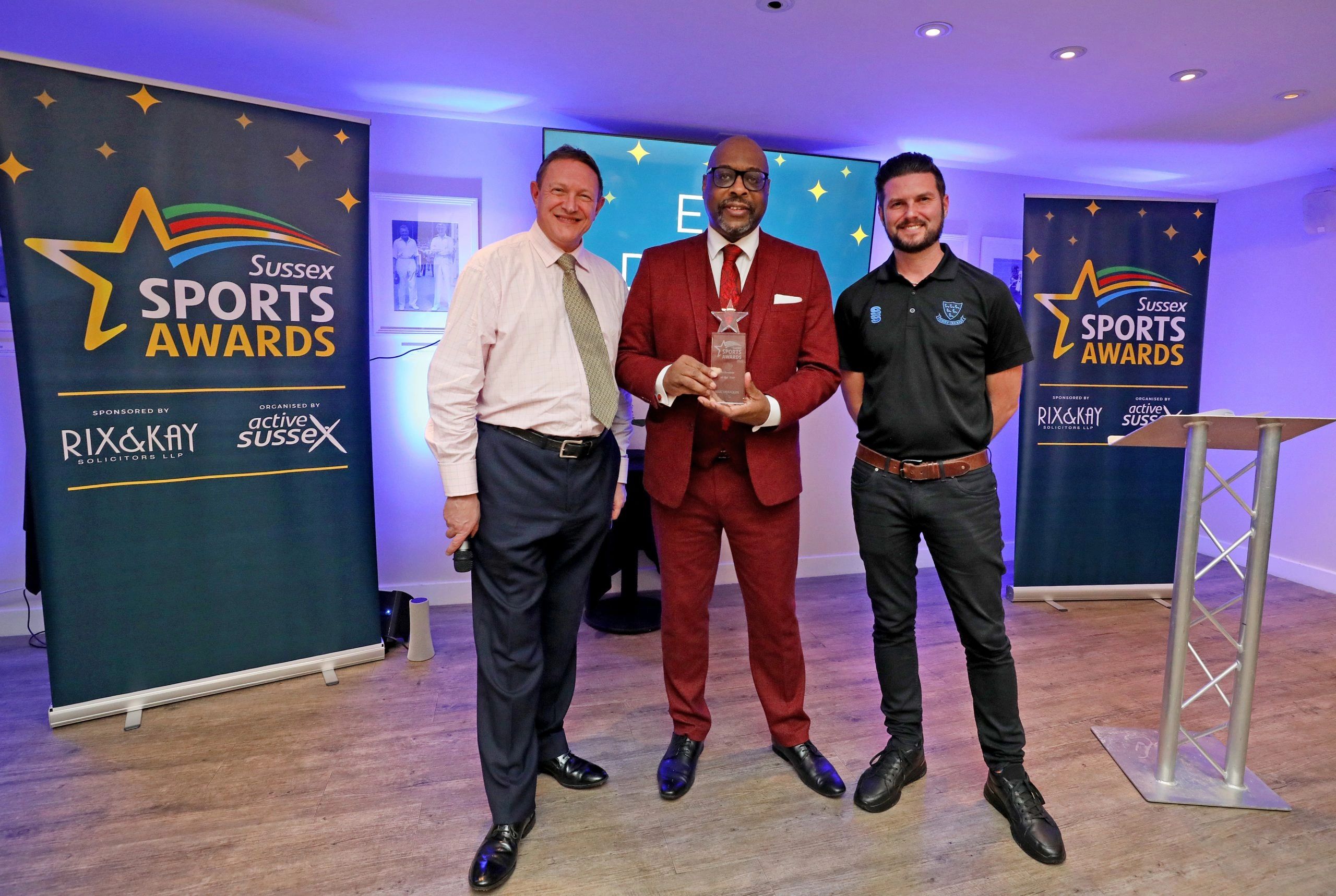 Eric Douglin collects his award at the Sussex Sports Awards 2022