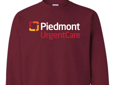 Maroon sweatshirt with Piedmont UrgentCare logo on front.