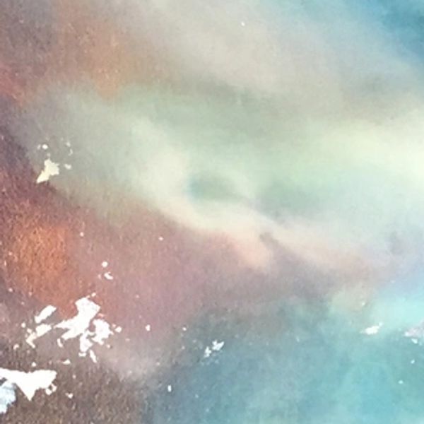 Abstract painting in atmospheric style: tropical water blue Lagoon Nebula from the Hubble telescope.