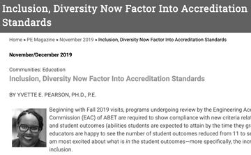 Screen shot of PE Magazine article: Inclusion, Diversity Now Factor Into Accreditation Standards