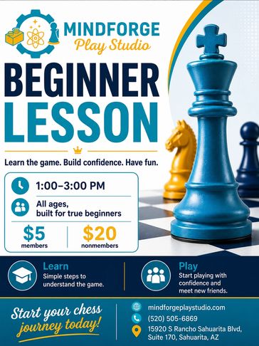 Chess beginner lessons at Mindforge Play Studio.