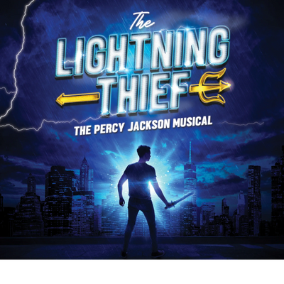 Poster for The Lightning Thief: The Percy Jackson Musical featuring a silhouette in front of a cityscape.