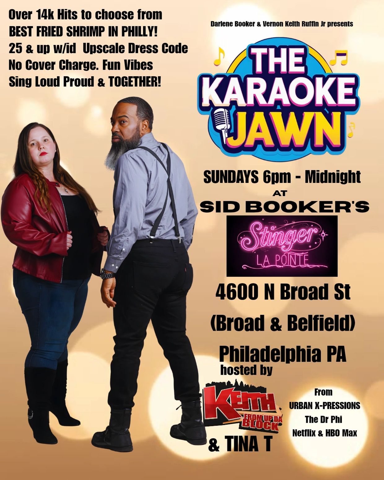 Promotional poster for The Karaoke Jawn event in Philadelphia at Sid Booker's Stinger La Pointe.