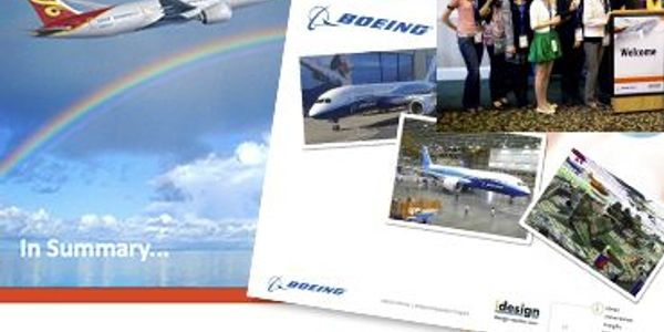 Collage featuring Boeing aircraft and a group photo.