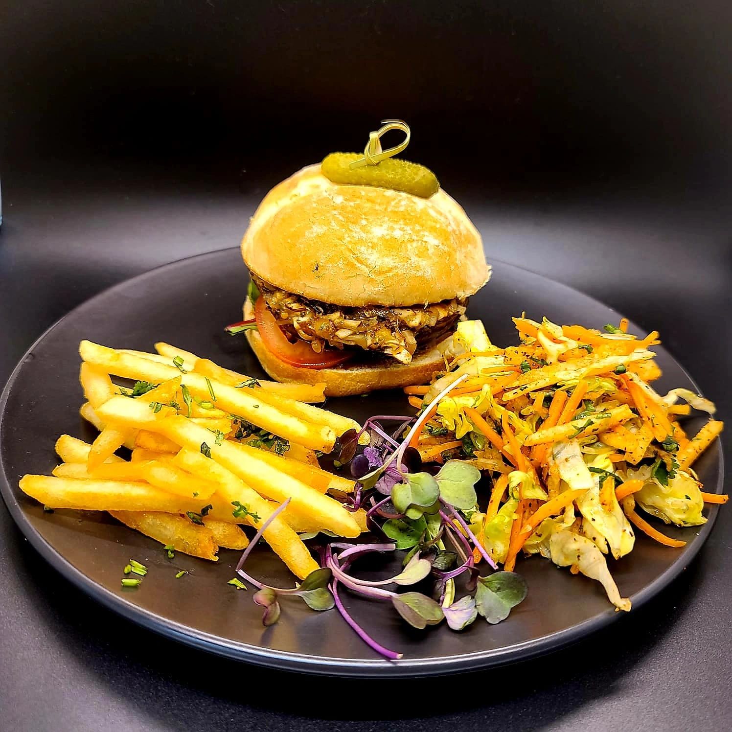 Plant-Based vegan Bella Burger
french fries jicama slaw
san jose vegetarian