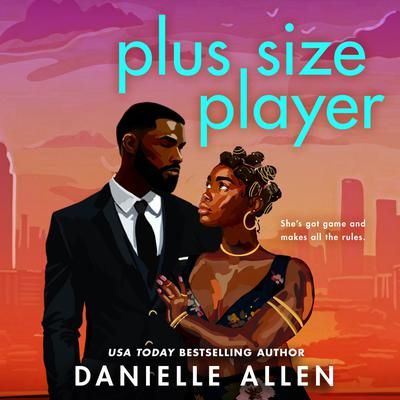 Romantic book cover featuring a confident plus-size woman and a suited man against a city sunset.