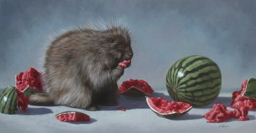 Porcupine fine art oil painting wildlife watermelon realism Arizona