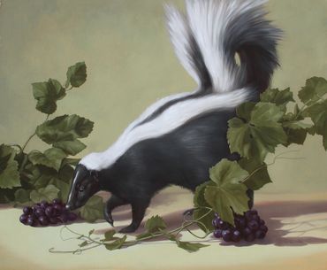 Skunk grapes vines fine art oil painting wildlife realism Arizona