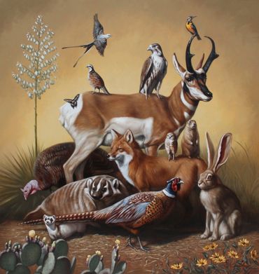 oklahoma prairie art wildlife painting pronghorn badger pheasant red fox scissortail turkey ground